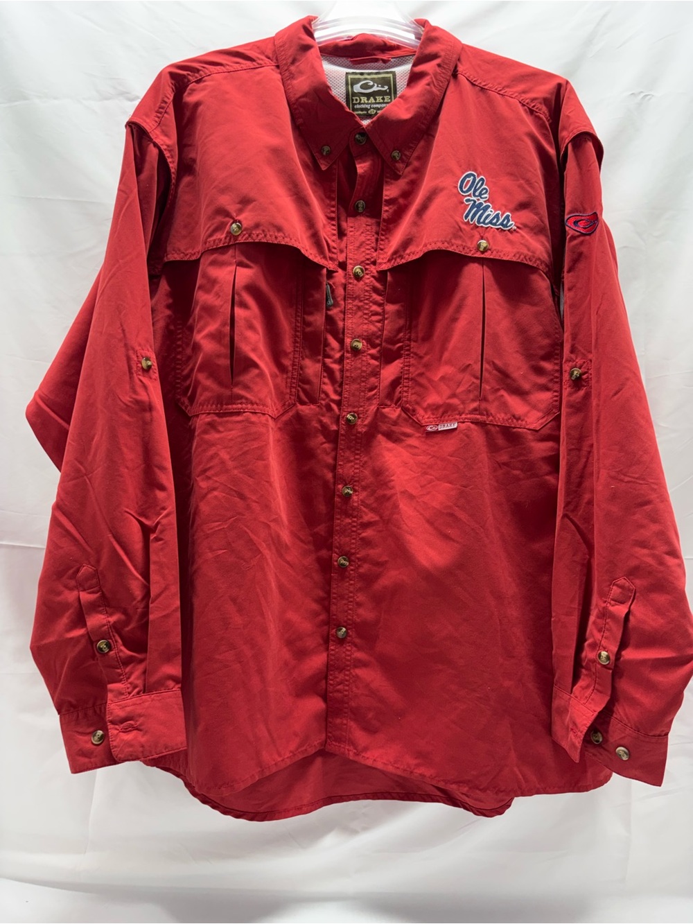 Ole Miss Rebels Red Button Down Vented Shirt Men's XXXL Drake Waterfowl System